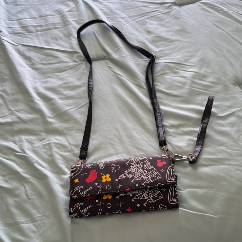 Disney Black Patterned Crossbody Bag with Colorful Accents